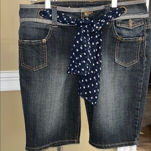 Baccini Dark Blue Jean Shorts with Polka Dot Scarf